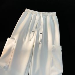 Mens Jeans Women Cute Preppy Style White Sweatpants Drawstring Casual Baggy Pants Hip Hop Straight Men College 230831