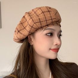 Berets HT4198 Women Vintage Plaid Autumn Winter Hats For Casual Retro Wool Beret Hat Ladies Artist Painter Octagonal Cap