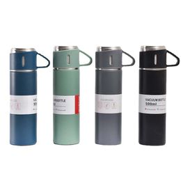 500ml Business Water Bottles 304 Stainless Steel Vacuum Mug Set With 3 Lids Gift Cup Set