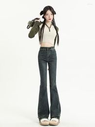 Women's Jeans Micro Flared Pants High Waisted Minimalist Fashion Harajuku Trend Dark Coloured