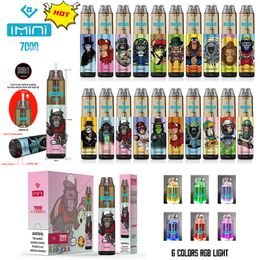 Authentic Imini 7000 Puffs Disposable Vape 15ml Prefilled 850mAh 0% 2% 3% 5% Cigarette Device Leakproof Vapour with 6 RGB Light for tornado Wholesale Factory Price