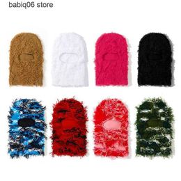 Beanie/Skull Caps Balaclava Distressed Knitted Full Face Ski Mask Shiesty Mask Camouflage Balaclava Knit Fuzzy Balaclava Ski Balaclava T230731