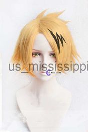 Cosplay Wigs Anime My Hero Academia Denki Kaminari Wigs Short Golden Heat Resistant Synthetic Cosplay Wigs Wig Cap Black Lightening x0901