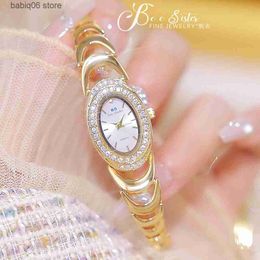 Other Watches BS Women es Luxury High Quality 2023 Fashion Woman Gold Diamond Oval Small Dial Quartz Bracelet Clock Ladies es T230905