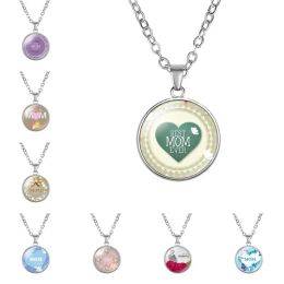 8 Styles Round Mom Pendant Necklace Charm Jewelry High Quality Love Heart Necklaces for Mother Accessories Party Favors LL