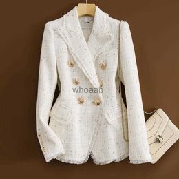 Small Fragrance Coat Women's Blazers 2023 New Spring Autumn Double-Breasted Gold Line Suit Jacket Lady Outerwear Tweed Blazer HKD230901