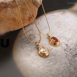 Pendant Necklaces Red Oval Gemstone Necklace For Women Stainless Steel Minmalist Dainty Elegant Jewelry 2023