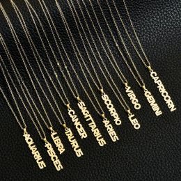 12 zodiac Sign Necklaces Stainless Steel constellation Letter Pendant Gold Chains For Men Women Fashion Birthday Jewelry in Bulk LL