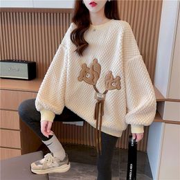 Women's Hoodies Plush Thicken Pullovers Women Autumn Winter Tredny Cute Tops Korean Casual Loose Pullover Warm Coat Bottoming Top Y2k