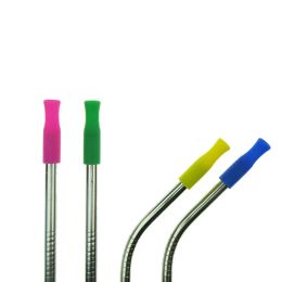 11 Colours Metal Straws Silicone Tips Fit for 6mm Wide Stainless Steel Straw Sep01