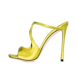 Slippers Arden Furtado 2023 Summer Fashion Women Sexy Open Toe Strange Style High Heels Yellow Gold Large Size 45