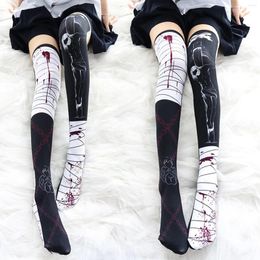 Women Socks 360- Digital Print Shaping Leg Nightclub Halloween Blood Adult Thigh High Stockings With Garter