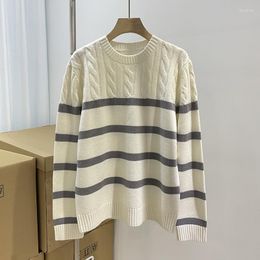 Women's Sweaters Wool Cashmere Blend Women Twisted Stripes Knit Sweater 2023 Autumn Winter Casual Long-Sleeved Female O-Neck Loose Jumper