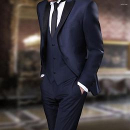 Men's Suits Custom Made Costume Homme Navy Blue Formal Men 3 Pieces Tuxedos For Party Groom Wedding Suit Man