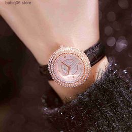 Other Watches 2023 New BS Women Rose Gold Full Diamond Luxury Fashion Women's Dress Quartz Wrist Leather Strap Ladies es Gift T230905