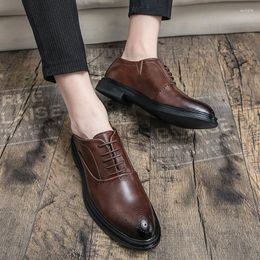 Dress Shoes Oxford Men Solid Color PU Office Lace-up Round Toe Anti-slip Business Comfortable Fashion