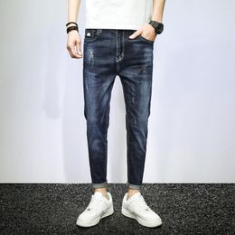 Men's Jeans Summer Men Denim Pencil Pants Fashion Slim Elasticity Ankle-Length High Quality Blue