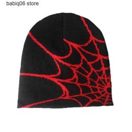 Beanie/Skull Caps Y2K Gothic Spider Pattern Wool Acrylic Knitted Hat Women Beanie Winter Warm beanies Men Grunge Hip Hop Casual Skullies Outdoor T230904