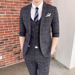 Men's Suits Luxury 3-piece Summer Half Sleeve Wedding Suit Fashion Business Office Jacket Pants Vest