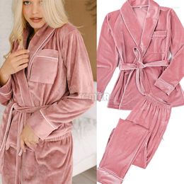 Women's Sleepwear Velvet Pyjamas Set Winter Autumn Women Kimono Bathrobe&pants Warm Velour Nightwear Long Sleeve Home Clothes Loungewear