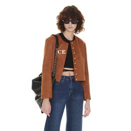 CE womens Fur Leather Jackets Coats Cowhide Slim Fit Short Motorcycle Coats Femal Tops