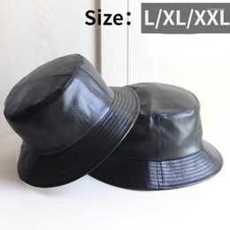 Berets Large Size PU Bucket Hat Men Women Autumn Winter Waterproof Fisherman Male Big Head 60cm 65cm Panama Faux Leather Sun