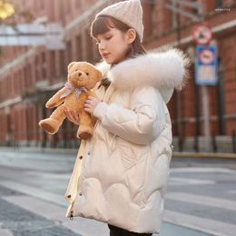 Down Coat Russian Autumn Winter 2023 Warm Soft Duck Parkas Outerwear 2 Colors Hooded Baby Girls Mid-length Style Jackets Outwear