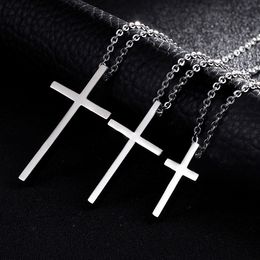 Pendant Necklaces Steel Cross Pendant Necklace for Men Women Minimalist Jewellery Male Female Prayer Necklaces Chokers Silver Colour Gift 230831