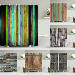 Shower Curtains Vintage Style Retro Wood Door Bathroom Shower Curtains Frabic Waterproof Polyester Bath Curtains With Hooks Wall Decoration 230831