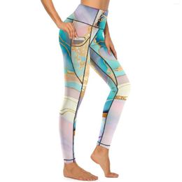 Women's Leggings Marble Sexy Abstract Glitter Art Fitness Yoga Pants Push Up Stretch Sports Tights Pockets Elegant Pattern Leggins