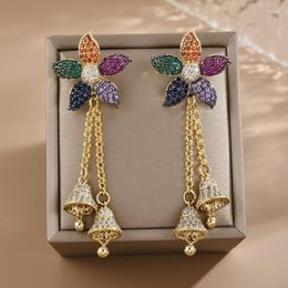 Dangle Earrings Summer Fashion Flower Bells Tassel Earings For Ladies Brand Design Micro Pave Cubic Zirconia Colourful