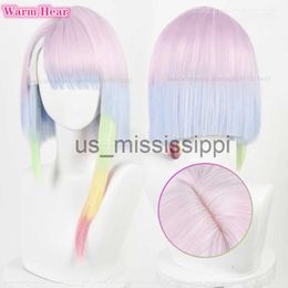 Cosplay Wigs High Quality Anime 45cm Lucy Cosplay Wig Anime Cosplay Multicolor Gradient Wig Hair Heat Resistant Lucy Rebecca Wigs Wig Cap x0901