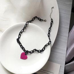 Pendant Necklaces Vogallery Pink Heart Neck Pendants Women Black Letter Jewelry Rock Punk Goth Chains Fashion Accessories