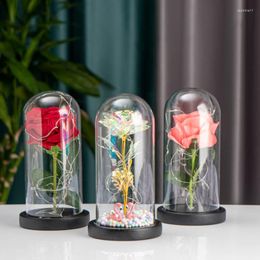 Decorative Flowers Rose Flower Decoration Glass Dome Eternal Valentine's Day Holiday Gift For Girlfriend Party