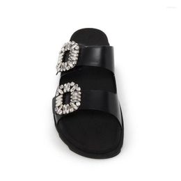 Slippers Crystal Decorate Summer Men Shoes Black Non-slip Casual Slipper Outdoor Genuine Leather Platform Designer High Quality