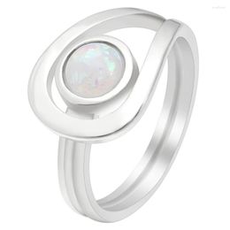 Cluster Rings Hainon Simple Fire Opal Women Lady White Silver Color Filled Wedding Party Engagement Eye Shaped