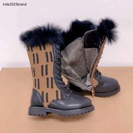 Designer boots Kids boys girls knee boot Combat Winter Booties Sizes 26-35 Children Lined Fur Decor high long shoes