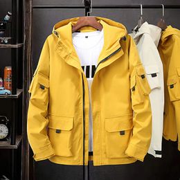 Men's Jackets Men Cargo Jacket Hoodie Black Yellow Safari Male Zipper Loose Plus Size 8XL Coats 7XL 6XL Windbreaker Spring 5XL 9XL Clothes 230831