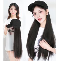 Ball Caps Long Straight Hat Wig Natural Brown Wigs Connect Synthetic Baseball Cap Hair Wig Hat Wig Adjustable for Women 230831