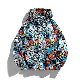 Men's Jackets Men Autumn Tactical Jacket Zipper Sweatshirt Outdoor Hooded Cartoon Full Print Casual Retro Windbreaker Trendy Coat 230831