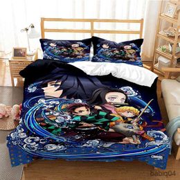 Bedding sets Anime Demon Blade Bedding Set Demon Slayer Duvet Cover 3D Print Cartoon Bed Quilt Cover case Duvet Cover R230901