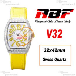 ABF V32 Vanguard Colour Dream Swiss Quartz Chronograph Ladies Watch Womens Diamonds Case MOP Dial Yellow Leather Strap Lady Super Edition Reloj Hombre Puretime N14