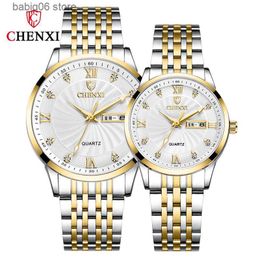 Other Watches New CHENXI Couple Free Shipping Women And Man Stainless Steel Week Calendar Quartz Wrist Business His Hers Sets T230905