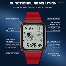 Wristwatches Sanda Men's Ladies Unisex Student Watch 50m Waterproof Big Screen Square Multifunction Chronograph Led Display Reloj De Hombre