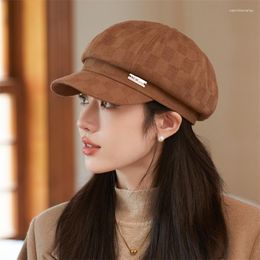 Berets Women's Hat In The Winter Big Head Circumference Japanese Joker Woman Cap Small Black Face Luxury Caps Autumn And