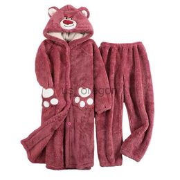 home clothing Kigurumi Animal Flannel Pyjamas Sets Winter Womens Girls Bear Nightgown Suit Pyjamas Cartoon Soft Fleece Pijamas Plush Sleepwear x0902