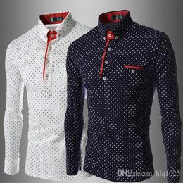 NEW Mens Casual Wave Point T-shirt Slim Fit Polka Dot Long Sleeve T-shirt Shirt Tee Tops 277d