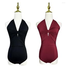 Stage Wear Summer Latin Dance Tops Women Halter Neck Burgundy Black Bodysuit Sexy Practice Clothes Adult Rumba Samba DNV18123