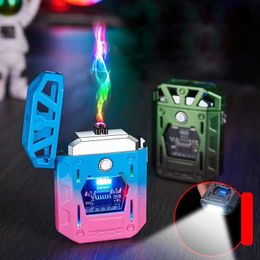 2023 Mecha Double Arc Type-c Rechargeable Lighter Cob Outdoor Lighting Creative Windproof Cigarette USB Men's Tool Gift EIDF