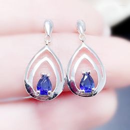 Dangle Earrings Natural Real Blue Sapphire Water Drop Style Earring 925 Sterling Silver 0.3ct 2pcs Gemstone Fine Jewellery T23324